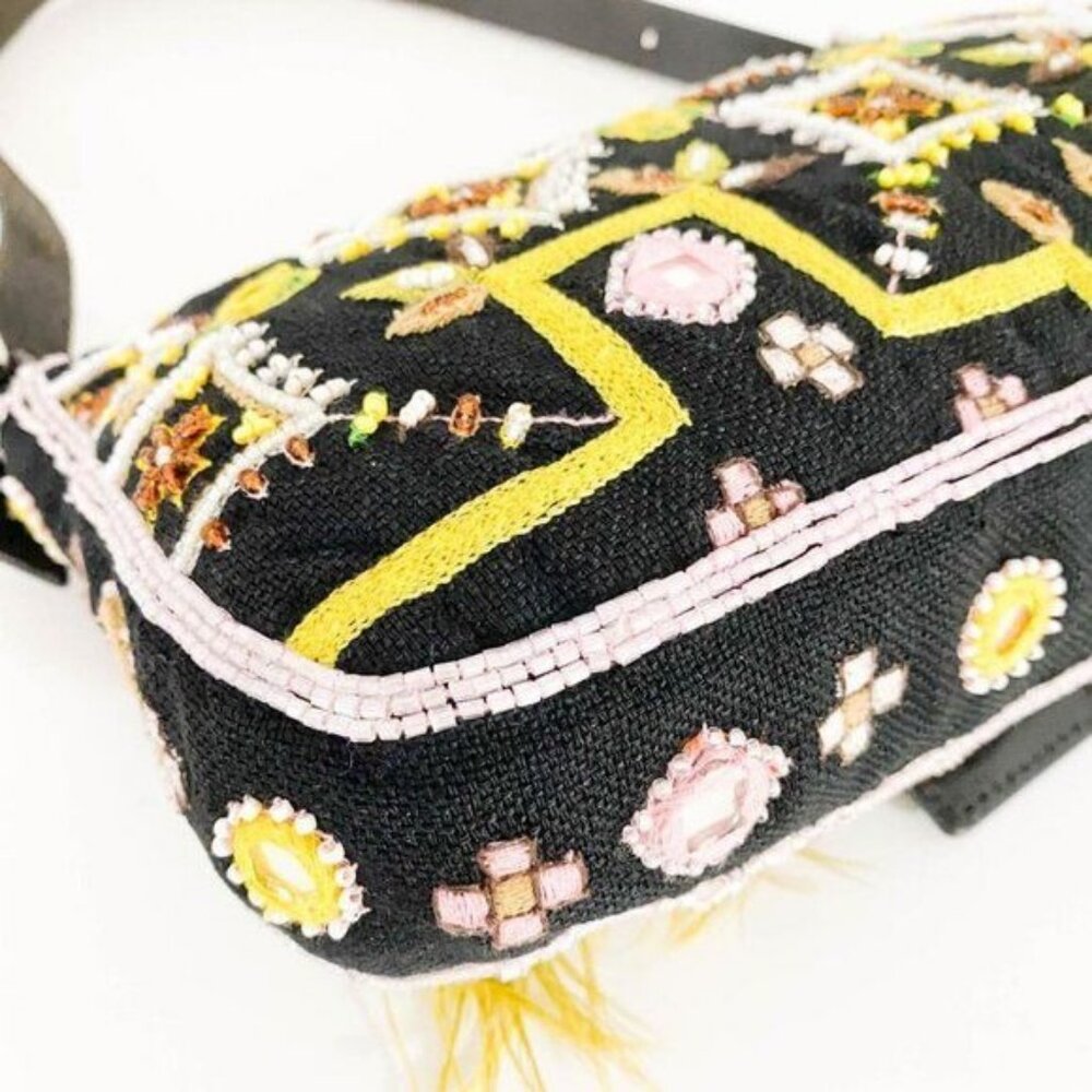 Authentic FENDI Mamma Baguette Beaded Fringe Mirror Shoulder Bag Bucket Hand Bag - Picture 11 of 16